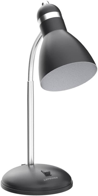LEPOWER Metal Desk Lamp, Adjustable GooseNeck Reading Light for Bedroom | Compact & Sturdy, Space-Saving for Bedside & Dorm, E26 Table Lamp, Eye-Caring, Ideal for Study, Office, Back to School