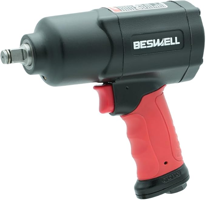 BESWELL® 1/2-Inch Metal Housing Air Impact Wrench with Up to 1254 Foot-Pounds of Real Max Loosen Power-BW-112FN-A