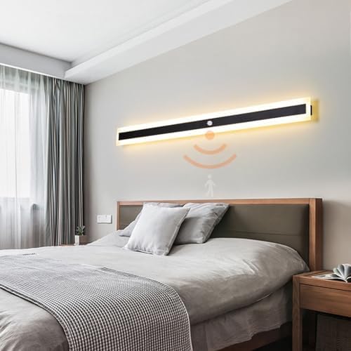 Modern LED Wall Light with Motion Sensor - Rectangle Aluminum Sconces, 3000K/4500K/6000K Adjustable Brightness for Indoor Cabinet, Wardrobe, Office, Bedroom & Corridor
