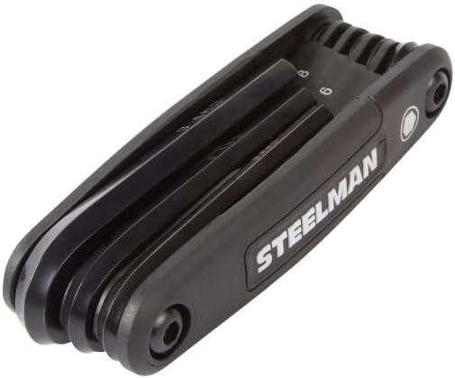 Steelman Portable Folding Hex Key Wrench Metric Multi-Tool, Set Includes 1.5, 2, 2.5, 3, 4, 5, 6, and 8mm Sizes, Chamfered Ends, Steel, Corrosion-Resistant Black Oxide Coating (Case of 6)