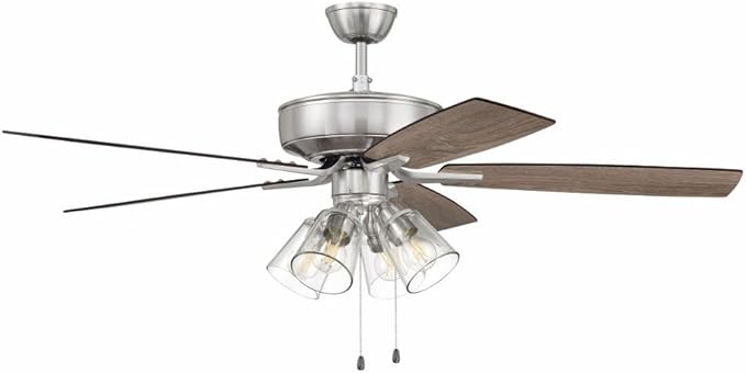Craftmade P104BNK5-52DWGWN Pro Plus 52" Ceiling Fan with LED Lights & Pull Chain, 5 Reversible Driftwood/Grey Walnut MDF Blades, Brushed Polished Nickel