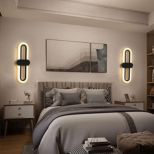 Bedroom Bedside Modern Minimalist Living Room Background Wall Led Three-Color Light-Changing Wall Lamp Simple Aisle Balcony Lamp(Black,3 Color Switching)