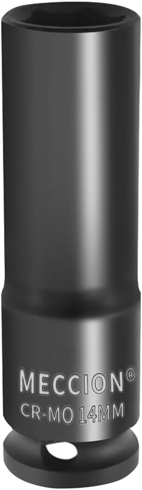 Meccion 3/8 Inch Drive Impact Socket 14mm Metric, 6 Point Cr-Mo Deep Socket, 63mm Length