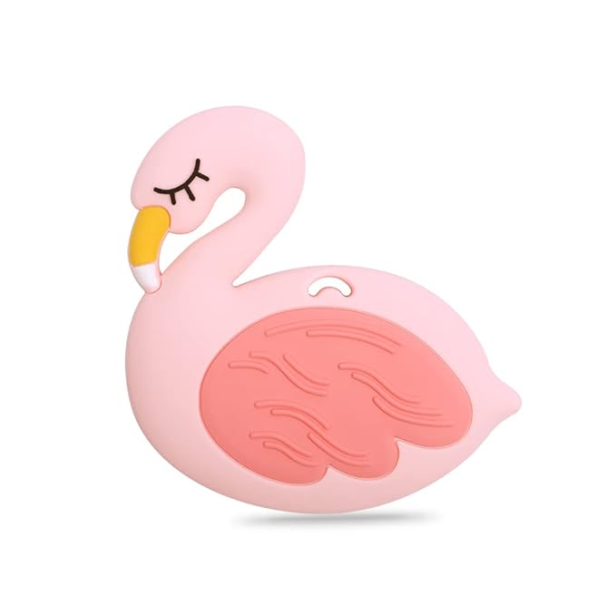 Baby Silicone Teether,Sensory Chew Toys,BPA Free Soft and Effective Infant Teething Pain Relief Toys,Freezer Safe,Food Grade Silicone,Best Shower Gift for Boys and Girls (Flamingo)