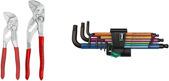 KNIPEX Tools - 2 Piece Mini Pliers Wrench Set (9K0080121US) & Wera Tools 05073593001 950 SPKL/9 SM N SB Long ARM HEX Key Set, One Size, Multi