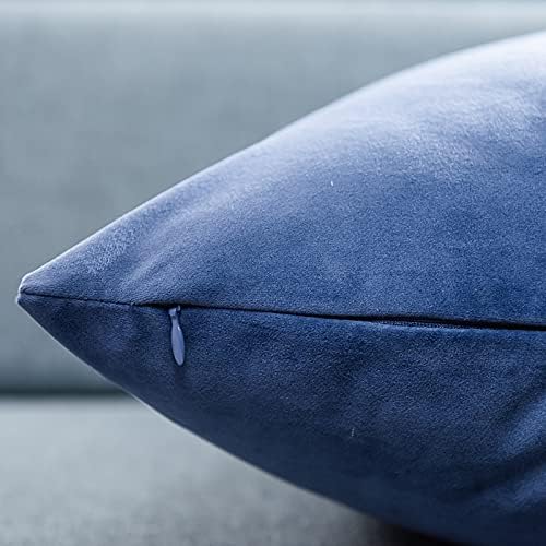 Blue 18x18 Throw Pillow Covers Decorative Velvet Cushion Covers Set of 2 | Soft Pillow Cases with Invisible Zipper for Modern Couch Sofa Bed Living Room Bedroom Home Decor