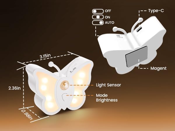 LOFTEK Butterfly Night Light, Rechargeable Motion Sensor Night Lights, 2 Color Modes & Dimmable RGB Nightlight, Stick on Wall, Bedside, Bathroom, Hallway, Stairs, Cabinet (Pink, 1 Pack)
