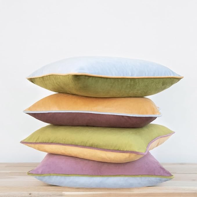 MONDAY MOOSE Decorative Throw Pillow Covers Cushion Cases, Set of 4 Soft Velvet Modern Double-Sided Designs, Mix and Match for Home Decor, Pillow Inserts Not Included (16x16 inch, Purple/Green)