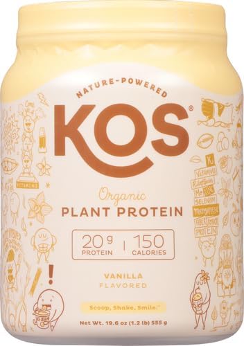 KOS Vegan Protein Powder Erythritol Free, Vanilla - USDA Organic Pea Protein Blend, Plant Based Superfood Rich in Vitamins & Minerals - Keto, Dairy Free - Meal Replacement for Women & Men, 15 Servings