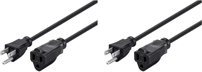 Monoprice Power Extension Cord 2 Feet 16AWG Black and 1ft Power Extension Cord Cable Black 13A Bundle