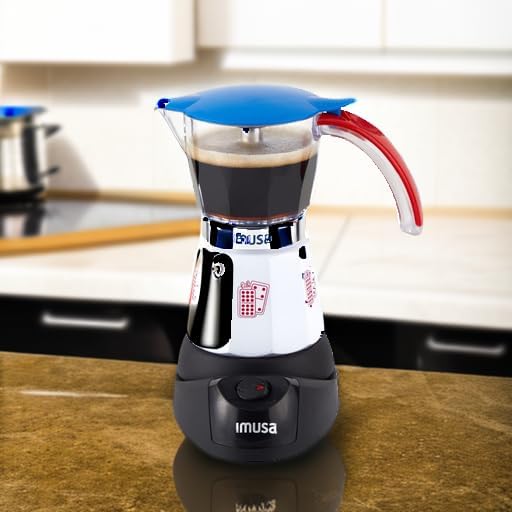 Imusa Special Edition Electric Cuba/Domino themed Espresso Maker, 3 or 6 Cups, White, Red, Blue | Brews 3 or 6 Cups, Ideal for Entertaining and Office