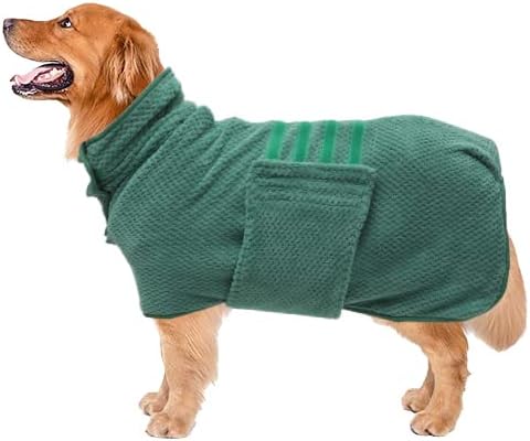 Geyecete Pineapple Grid Fast Drying Super Absorbent Dog Cat Bath Robe Towel - Green-L