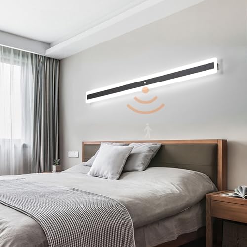 Modern LED Indoor Wall Light with Motion Sensor, Adjustable 3000K/4500K/6000K, Rectangle Aluminum Sconces for Cabinet, Bedroom, Office, Corridor Lighting Fixtures