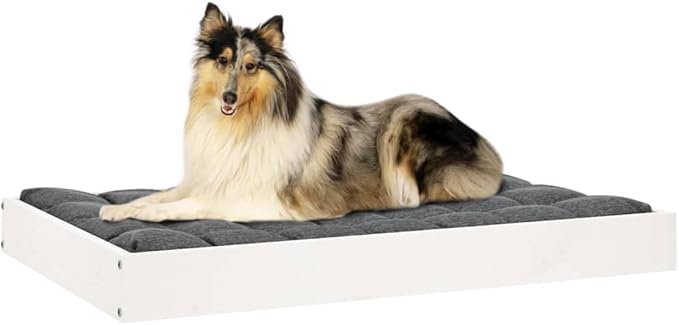 Solid Wood Pine Dog Bed, Solid Wood Pet Bed, Small Pet Furniture Cat & Dog Bed Frame, White 36"x25.2"x3.5",-555