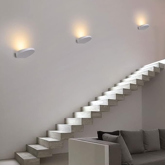 Set of 2 Warm White 3000K LED Stair Lights, 5W Indoor Wall Sconces for Living Room and Bedroom - Picture Gallery Lighting (White)