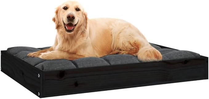 Solid Wood Dog Bed Black 28.1x21.3x3.5 Inch Pine Frame Pet Sofa for Small Medium Dogs, Sturdy Raised Platform Bed with Rustic Design for Living Room Bedroom
