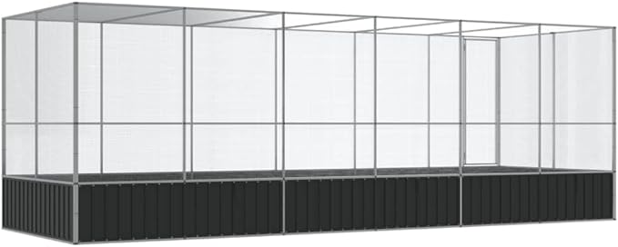 Large Metal Heavy Duty Walk-in Aviary Cage with Extension, Ample Activity Space Bird Cage with Lockable Door Also for Chickens and Rabbits, Silver 246.1"x81.5"x83.5" Steel,-520
