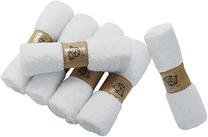 6 Pack Organic Baby Washcloths, Ultra Soft Premium Baby Bath Towels, Newborn Essentials Face Cloths, Perfect (Color - White)