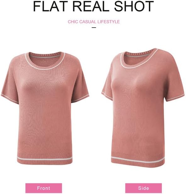SHEWIN Womens Tops Trendy Short Sleeve Shirts Crewneck Lightweight Knit Sweater Top Business Casual Outfits