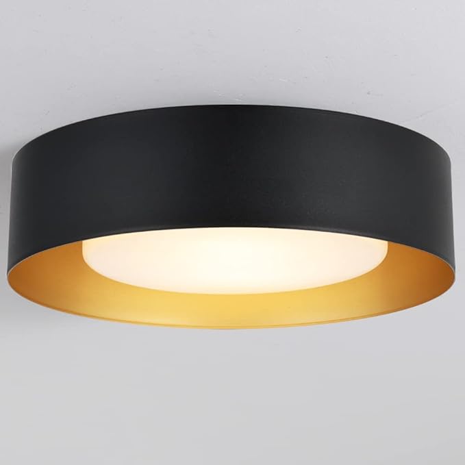 Modern Flush Mount Ceiling Light,Minimalist Close to Ceiling Lighting Fixture,Black and Gold Flush Mount Light Fixture forBedroom,Entry, Hallway,Balcony, Bathroom (16.5'')