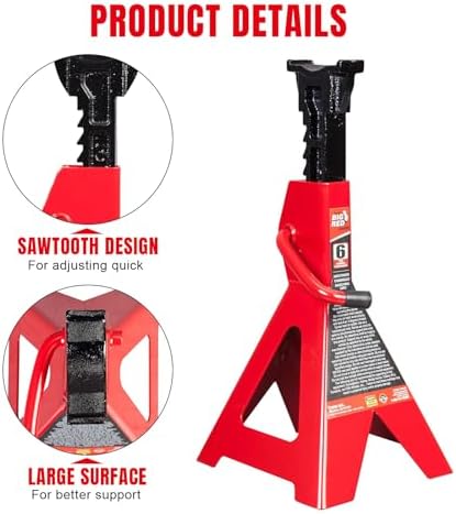 Big RED AT46002R Torin Steel Jack Stands: 6 Ton (12,000 lb) Capacity, Red, 1 Pair