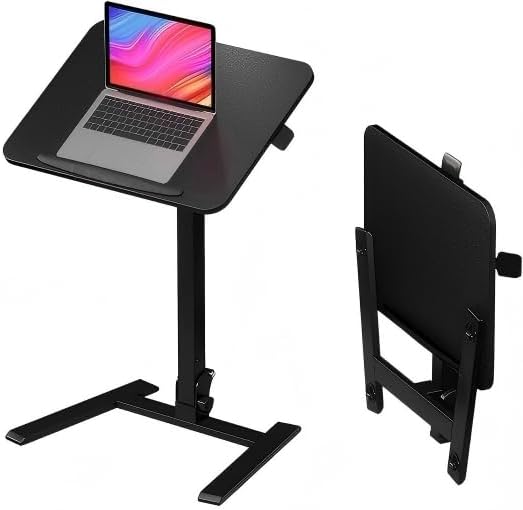 Monomi 25“ Mobile Folding Desk,Pneumatic Sit-Stand Table,No Assembly,Black | Height Adjustable Rolling Laptop Desk,Space-Saving Portable Small Desk with Wheels,Ideal for Home Office,Craft & Study