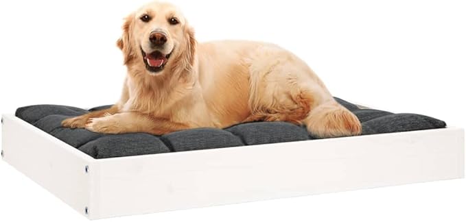 Solid Pine Wood Dog Bed 28.1 x 21.3 in White Minimalist Design for Small Dogs Indoor Pet Furniture with Durable Frame and Comfortable Spot