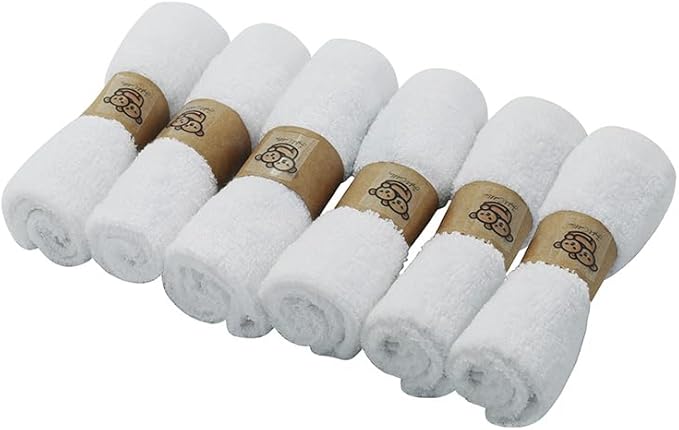 6 Pack Organic Baby Washcloths, Ultra Soft Premium Baby Bath Towels, Newborn Essentials Face Cloths, Perfect (Color - White)