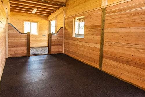 American Heavy Duty Stall Tiles - Stable/Horse Tiles - Thick, Durable Rubber Flooring - Solid Black 14' x 20' Set 1/2" Thick (70 Tiles Total)