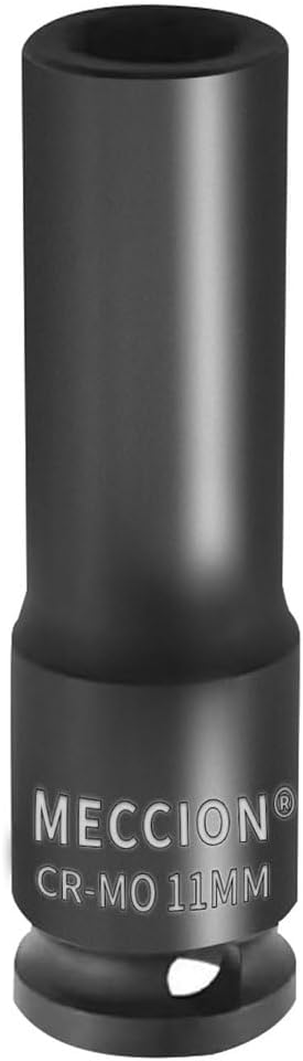 Meccion 3/8 Inch Drive Impact Socket 11mm Metric, 6 Point Cr-Mo Deep Socket, 63mm Length
