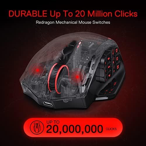 Redragon M913 Wireless RGB MMO Gaming Mouse 16000 DPI Remapping Keys | Cable-Free 0 Delay Dedicated for FPS Gamers, Redefine Keybinding Macro, Vibing Backlight, Ergonomic Grip Body Comfort