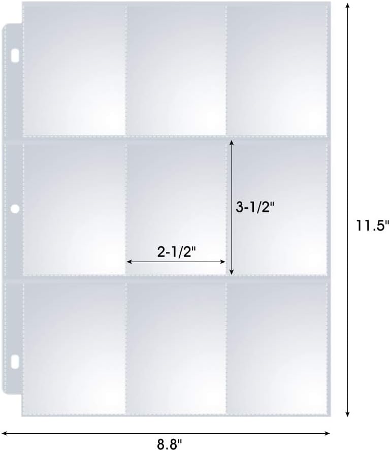 Sooez 200 Pack 9 Pocket Page Protectors - Durable Trading Card Sleeves for 3 Ring Binders | Ideal for Sports & Collectible Games