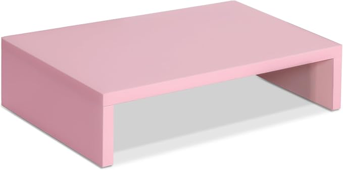 TEAMIX Pink Monitor Stand Riser, Wood Monitor Riser with Storage for Desk Small Monitor Stand TV/Screen/PC/Laptop Riser Computer Stand Desktop Shelf (Pink-14.2 inch)