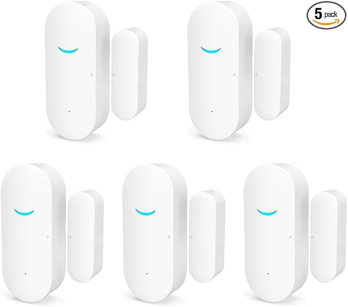 5 Pack WiFi Wireless Door Window Sensor,TUYA Smart Alarm with Free Notification APP Control Home Security Alarm System，Compatible with Alexa Google Assistant