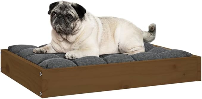 Small Dog Bed Frame, Solid Pine Wood Elevated Pet Bed for Small Breeds, Durable Rectangular Indoor Puppy Rest Station, Honey Brown Matte Finish