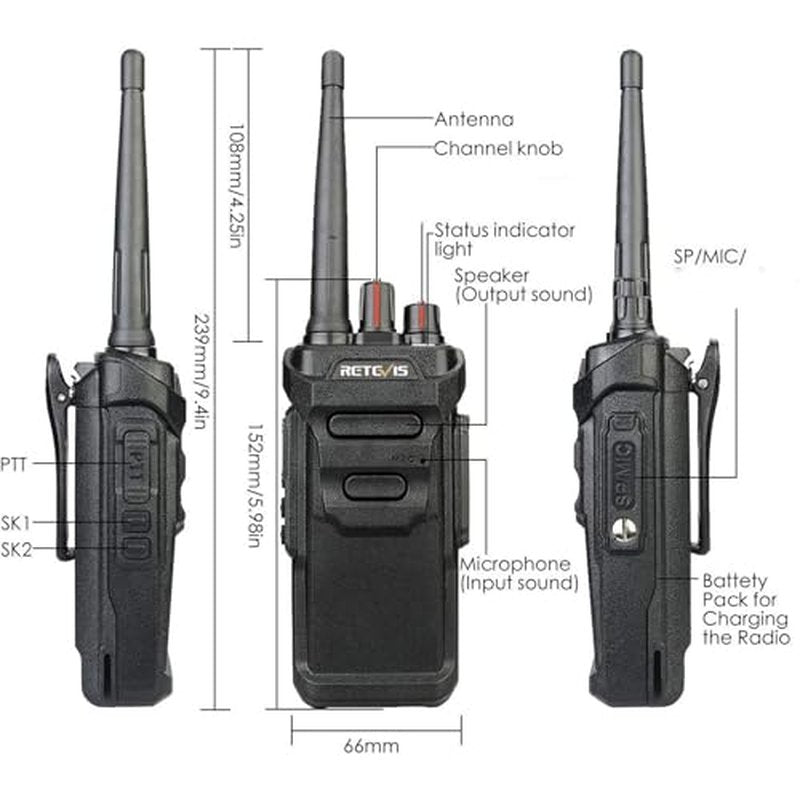 Retevis RT48 IP67 Waterproof Walkie Talkies,Heavy Duty 2 Way Radio,Rechargeable Professional/Business Two Way Radio,1200mAh Battery,VOX,SOS Alarm,for Hiking School Emergency Outdoor Logistics(1 Pack)