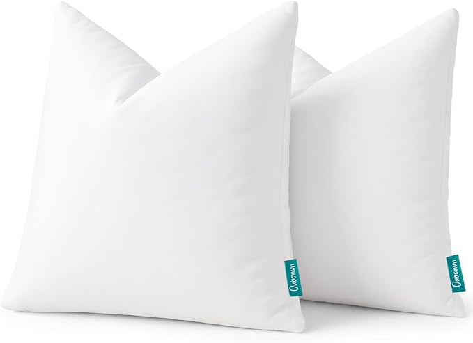 Oubonun 26x26 Throw Pillow Inserts, Set of 2 | Feather Down Cotton Cover， Medium Firm Decorative Pillow Inserts for Couch, Sofa, Bed, Chair