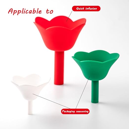 Silicone Flower Kitchen Funnel Set, Red and Green, Collapsible Christmas Tree Design, 3-Piece for Liquid Transfer and Bottle Filling
