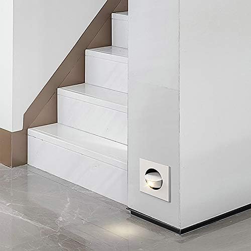 3W LED Wall Recessed Step Stair Lighting Bedside Reading Light Fixture Hidden On/Off Switch Adjustable Warm White Silver Square