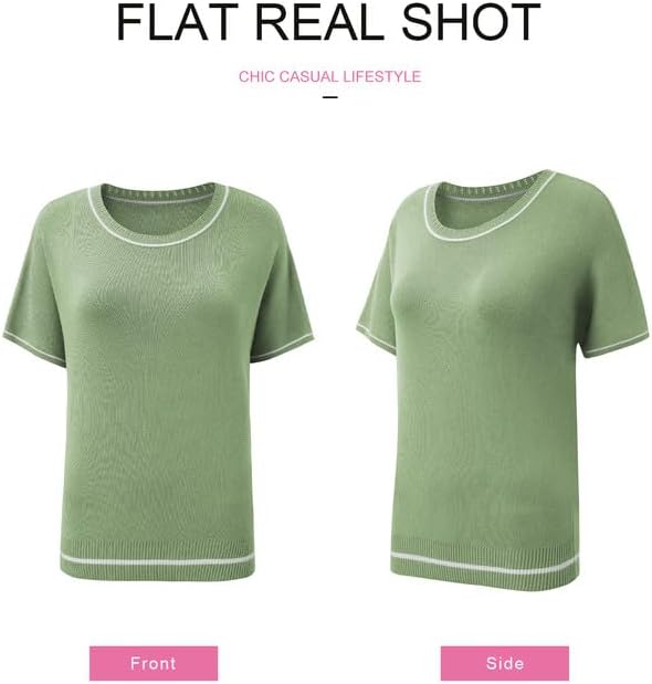 SHEWIN Womens Tops Trendy Short Sleeve Shirts Crewneck Lightweight Knit Sweater Top Business Casual Outfits