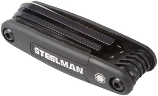 Steelman Portable Folding Hex Key Wrench Metric Multi-Tool, Set Includes 1.5, 2, 2.5, 3, 4, 5, 6, and 8mm Sizes, Chamfered Ends, Steel, Corrosion-Resistant Black Oxide Coating (Case of 6)