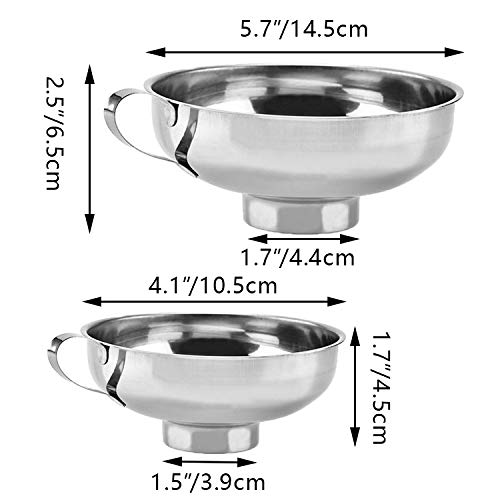 Set of 2 Pcs Mason Jar Funnel Set - Stainless Steel Canning Funnel with Handle for Wide and Regular Jars