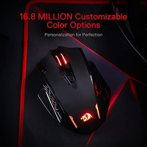 Redragon M913 Wireless RGB MMO Gaming Mouse 16000 DPI Remapping Keys | Cable-Free 0 Delay Dedicated for FPS Gamers, Redefine Keybinding Macro, Vibing Backlight, Ergonomic Grip Body Comfort
