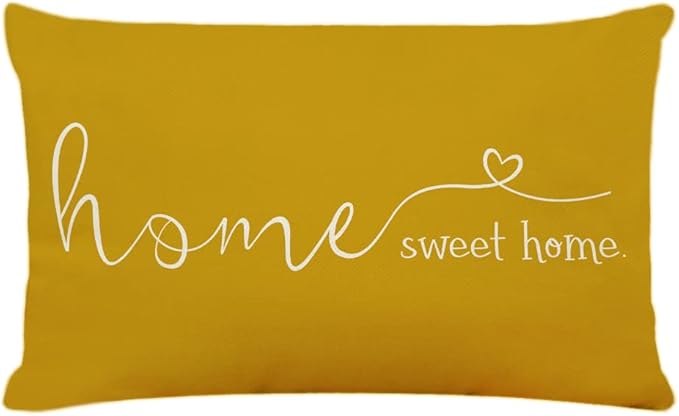 Home Sweet Home Quotes Farmhouse Pillow Covers 12x20 Inch, Decorative Throw Cushion Case, Housewarming Gift, Yellow