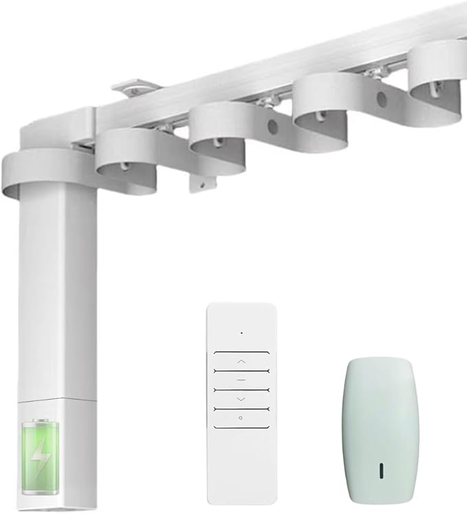 Control4 Native Smart Motorized Curtain Track Kit, 4000mAh Battery Automatic Curtain Opener, Pre-assembled Electric Rail for S-Fold Ripple Fold, Remote Support (4 meters (157.4 inches))