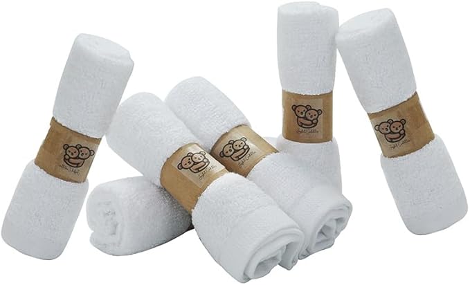 6 Pack Organic Baby Washcloths, Ultra Soft Premium Baby Bath Towels, Newborn Essentials Face Cloths, Perfect (Color - White)