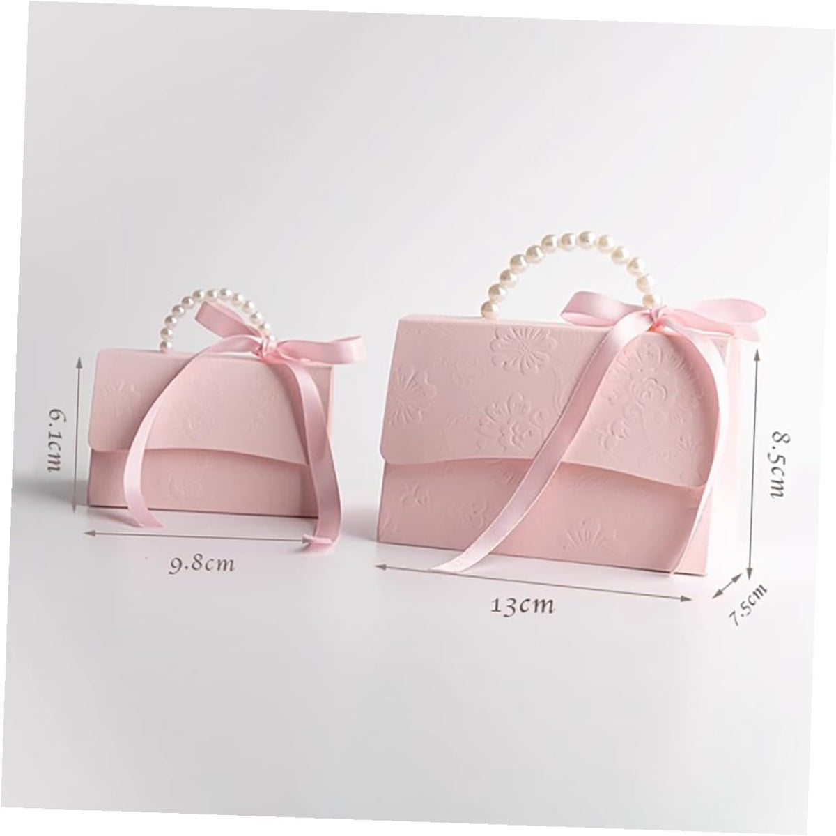 OUNONA Box Set with Pink Mini and Medium Paper Boxes, Flower Embossed Candy Packaging, Pearl Chain Handle, Wedding Party Favor Packaging Supplies