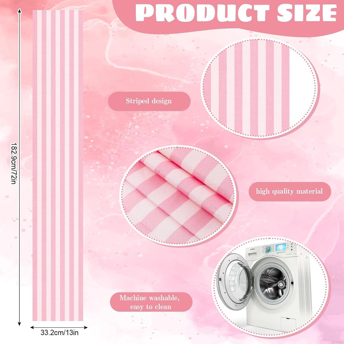 Pink Vertical Striped Table Runner Valentine's Day Dark and Light Pink Party Decoration for Baby Shower Birthday Dining Room Home Kitchen Table Decor, 13 x 72 Inch