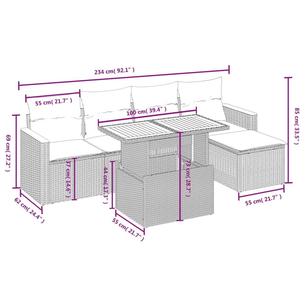 vidaXL Garden Sofa Set Black PE rattan Large Modular Garden Sofa Set