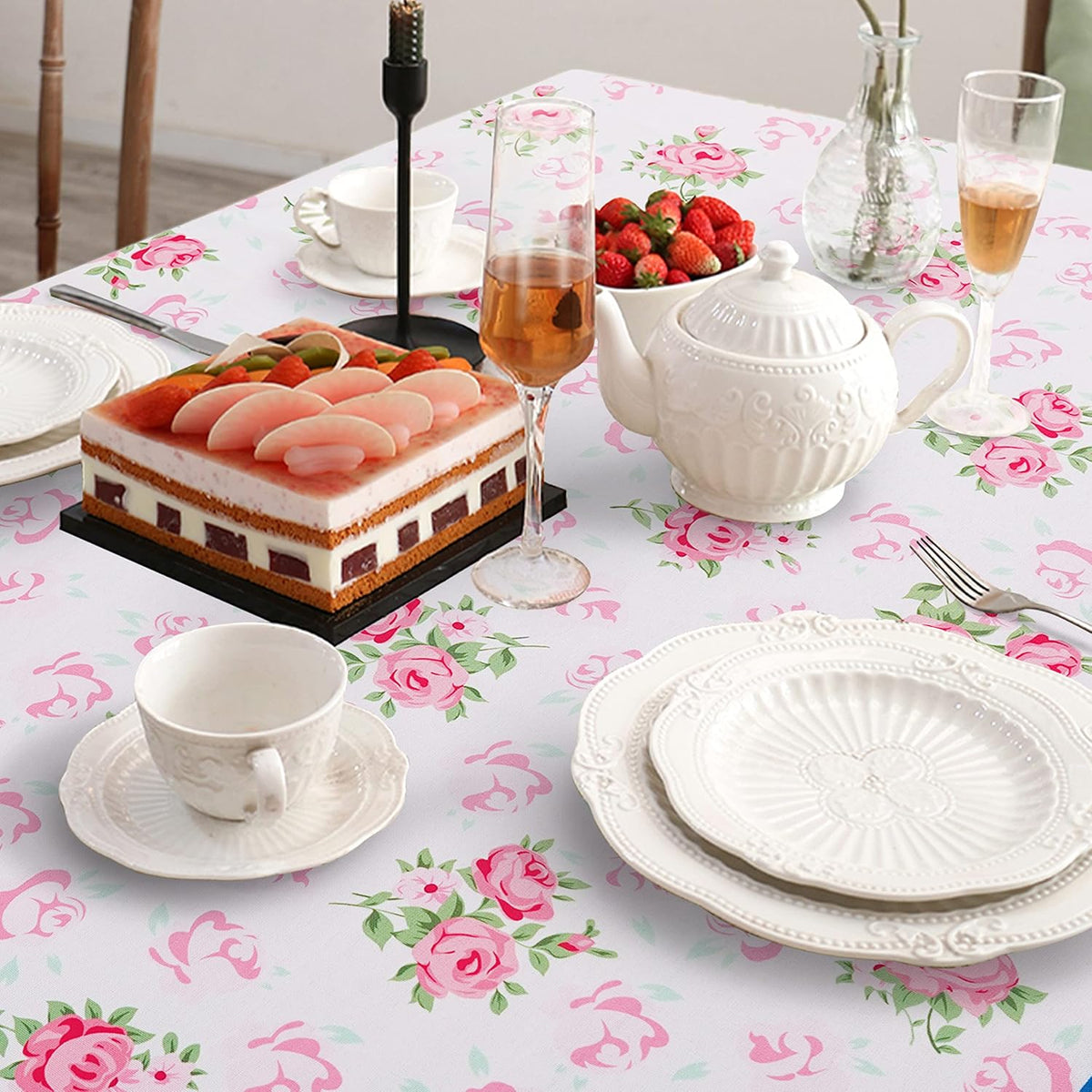 Rectangle Tablecloth - 60 x 102 Inch Pink Pioneer Design Rustic Tablecloth Classic French Country Printed Table Cover Farmhouse Decoration, Suitable for Home, Kitchen Dining